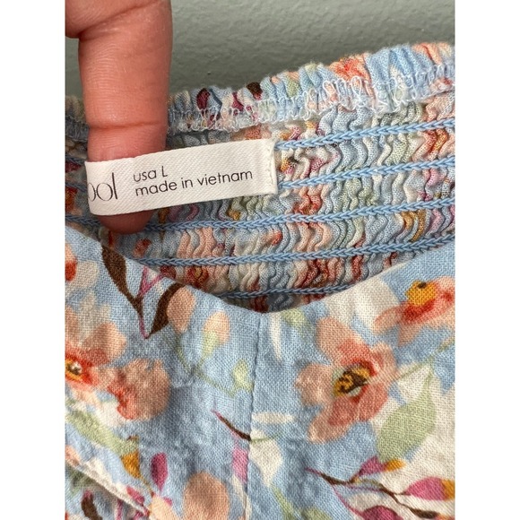 Becool Floral Babydoll Top Smocked Square Neck Puff Sleeve Blouse Cute size L - Picture 5 of 6